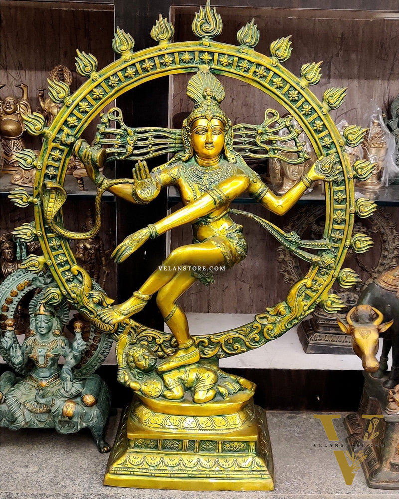 Antique Tone Pure Brass Nataraja Statue - 33 inch
