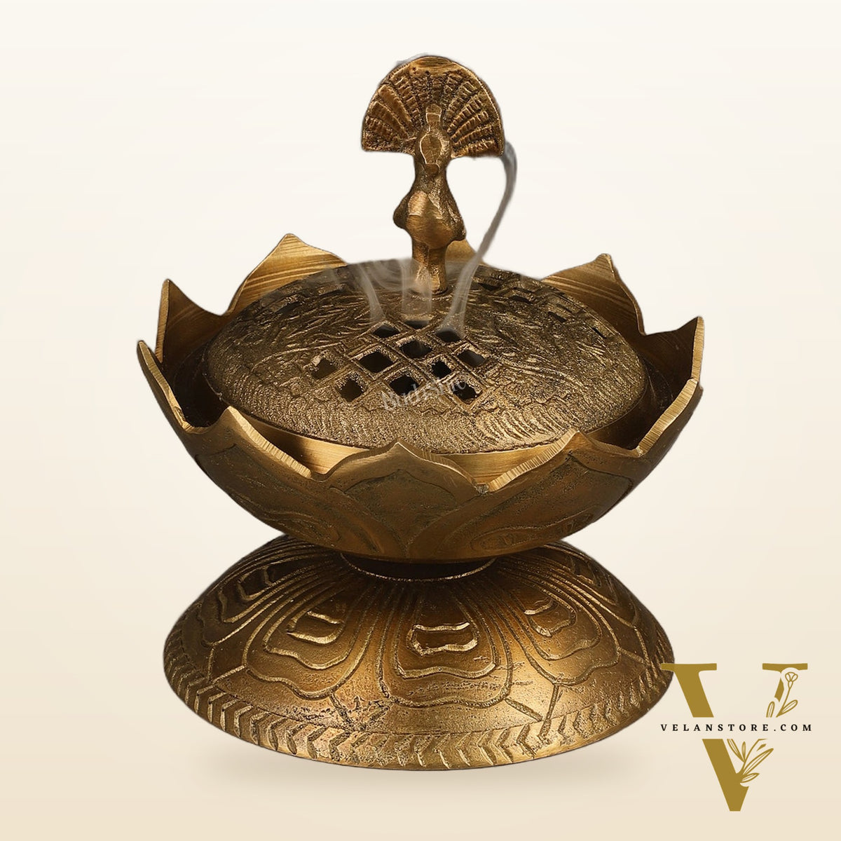Antique Tone Pure Brass Peacock Dhoop Daani 4"