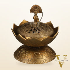 Antique Tone Pure Brass Peacock Dhoop Daani 4"