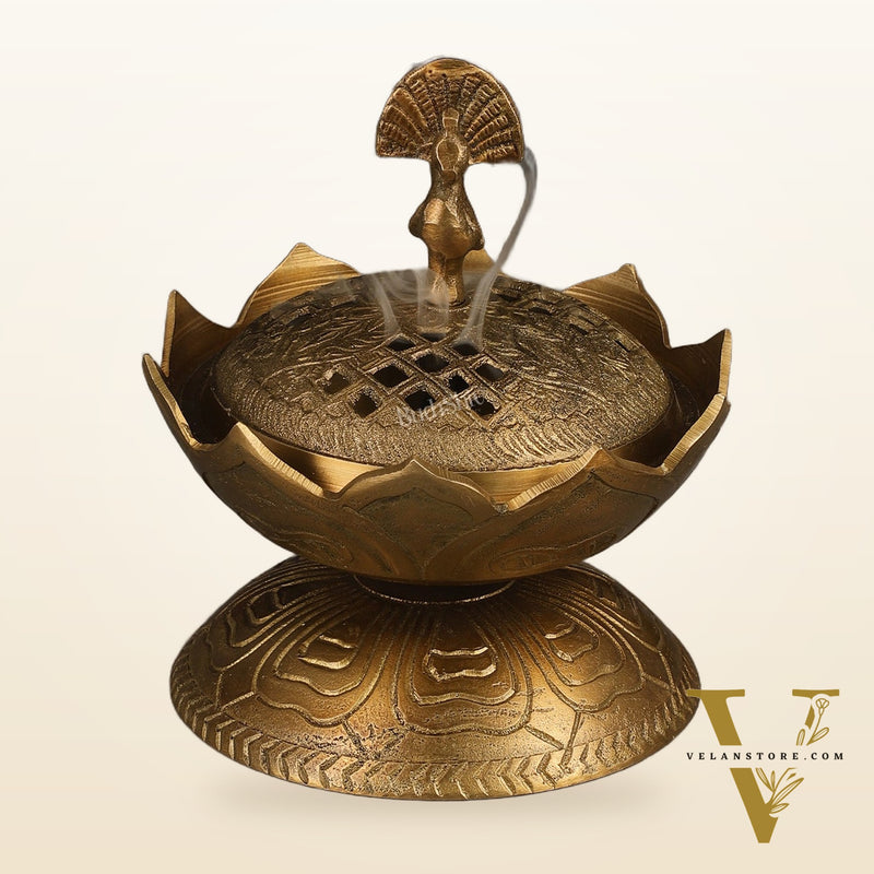 Antique Tone Pure Brass Peacock Dhoop Daani 4"