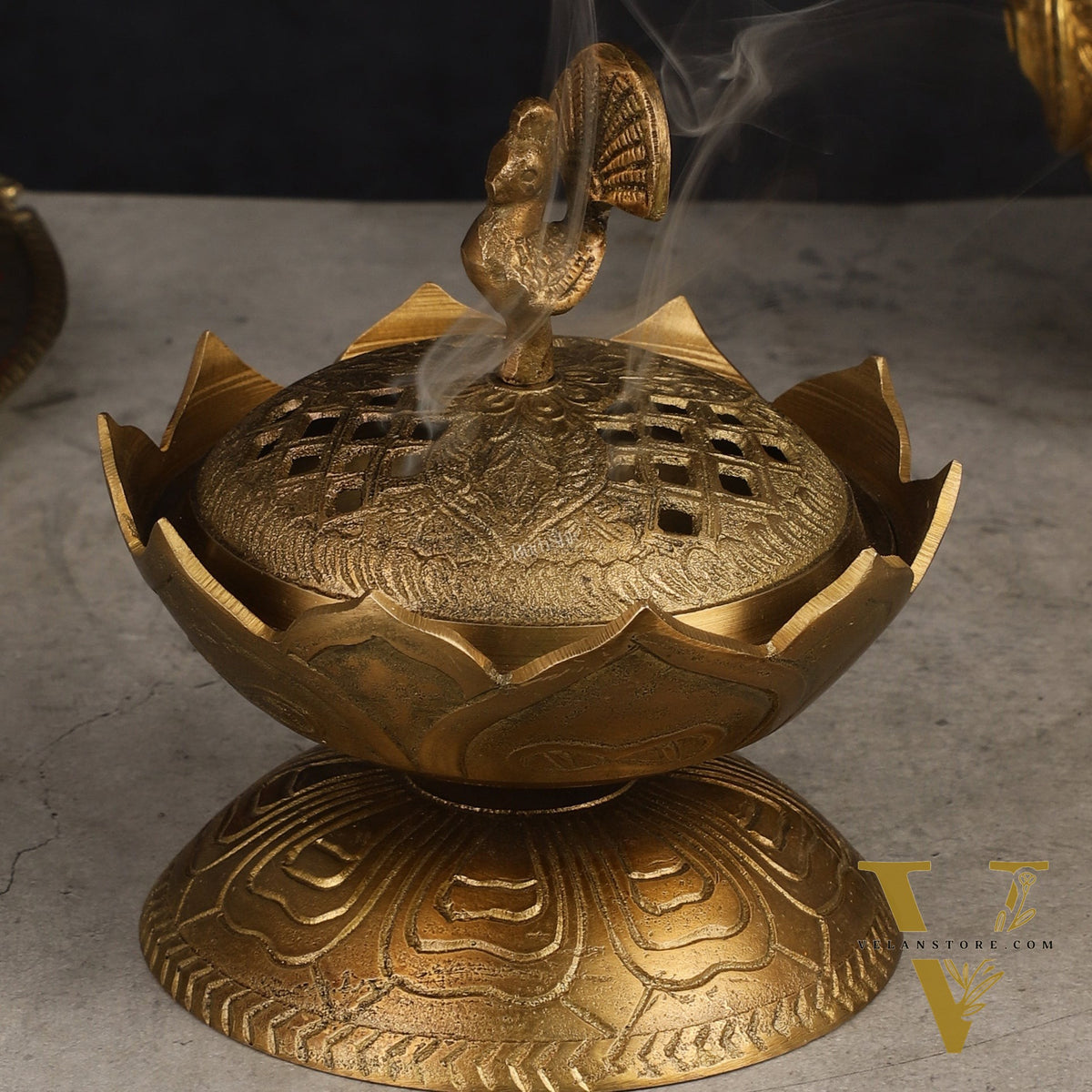 Antique Tone Pure Brass Peacock Dhoop Daani 4"