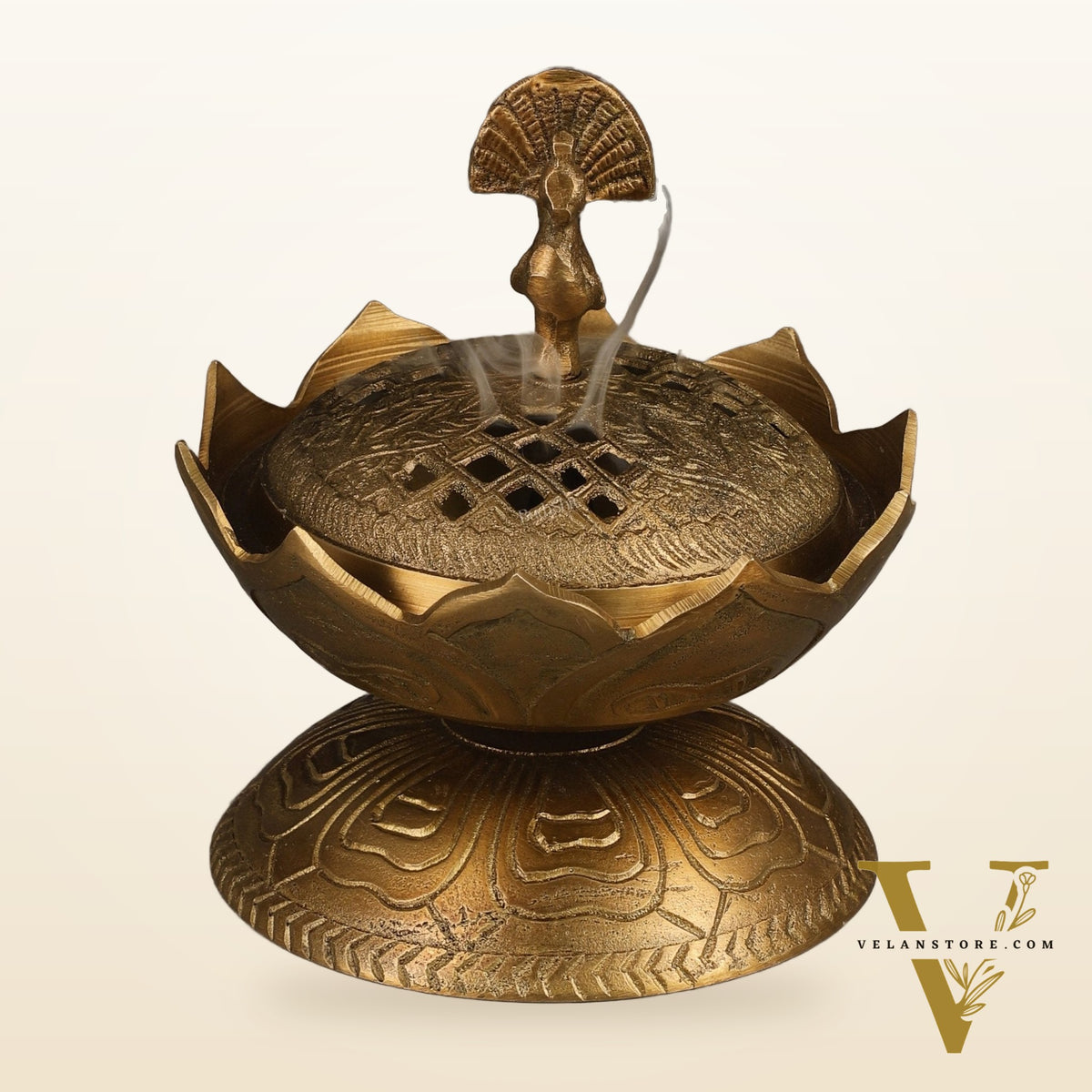 Antique Tone Pure Brass Peacock Dhoop Daani 4"
