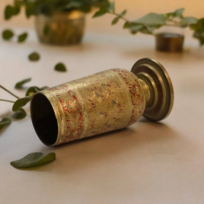 vintage brass glass with unique carving design