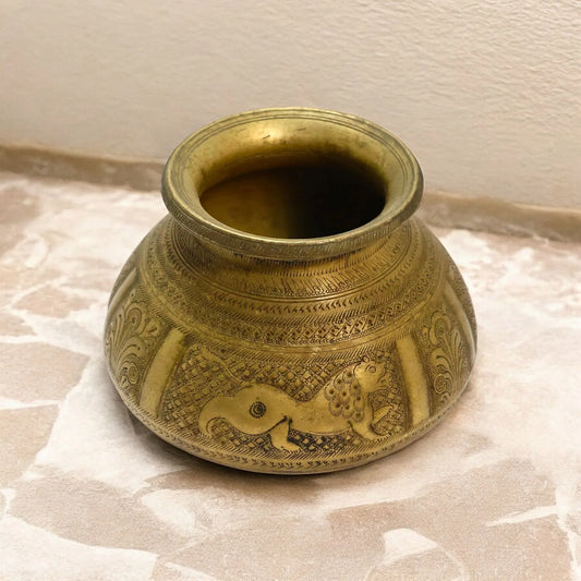 vintage Brass Old Tiger Carving design Lota