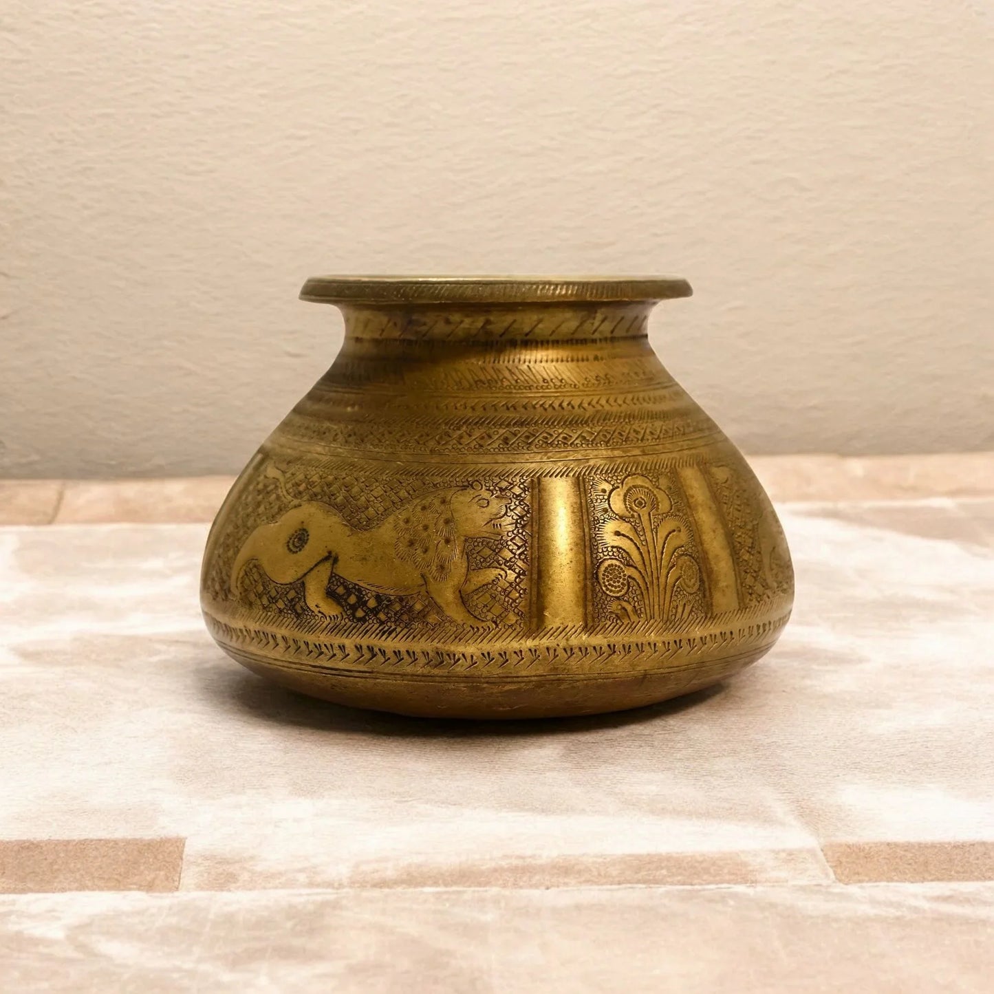 vintage Brass Old Tiger Carving design Lota