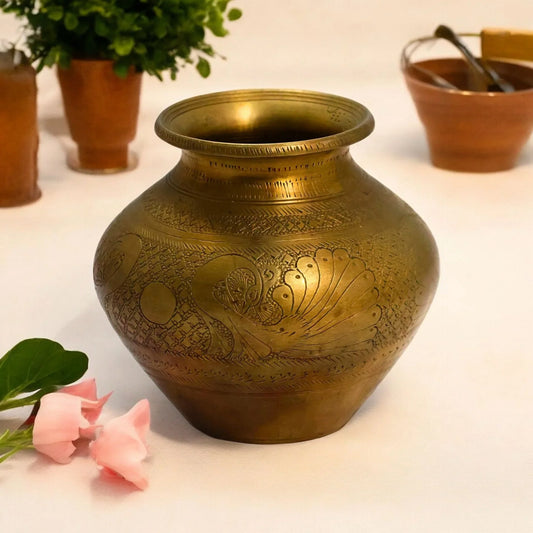 vintage brass old carving lota