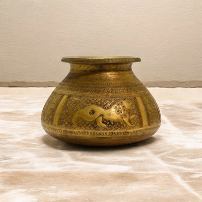 vintage Brass Old Tiger Carving design Lota