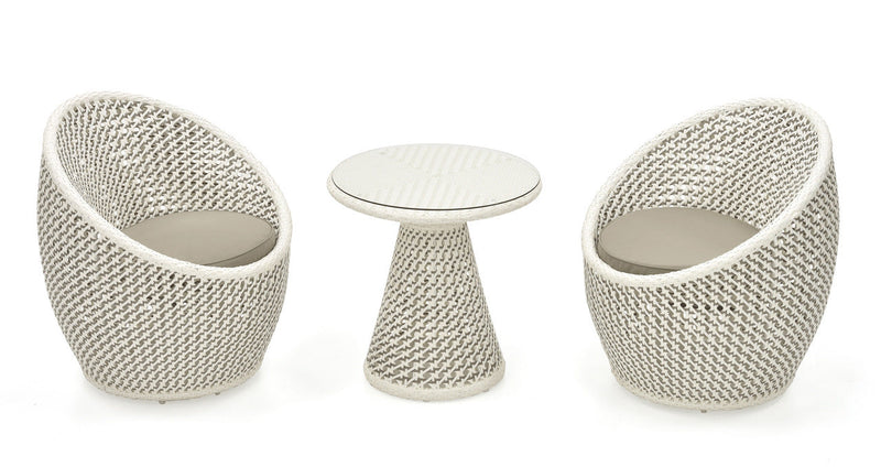 Wall Outdoor Patio Seating Set 2 Chairs and 1 Table Set (White + Silver)