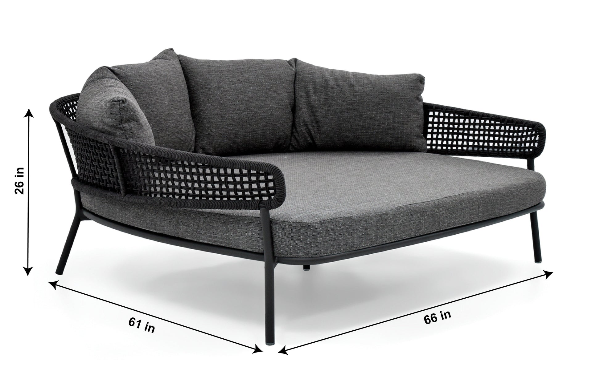 Jekub Outdoor Poolside Sunbed With Cushion Daybed (Dark Grey) Braided & Rope