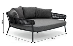 Jekub Outdoor Poolside Sunbed With Cushion Daybed (Dark Grey) Braided & Rope