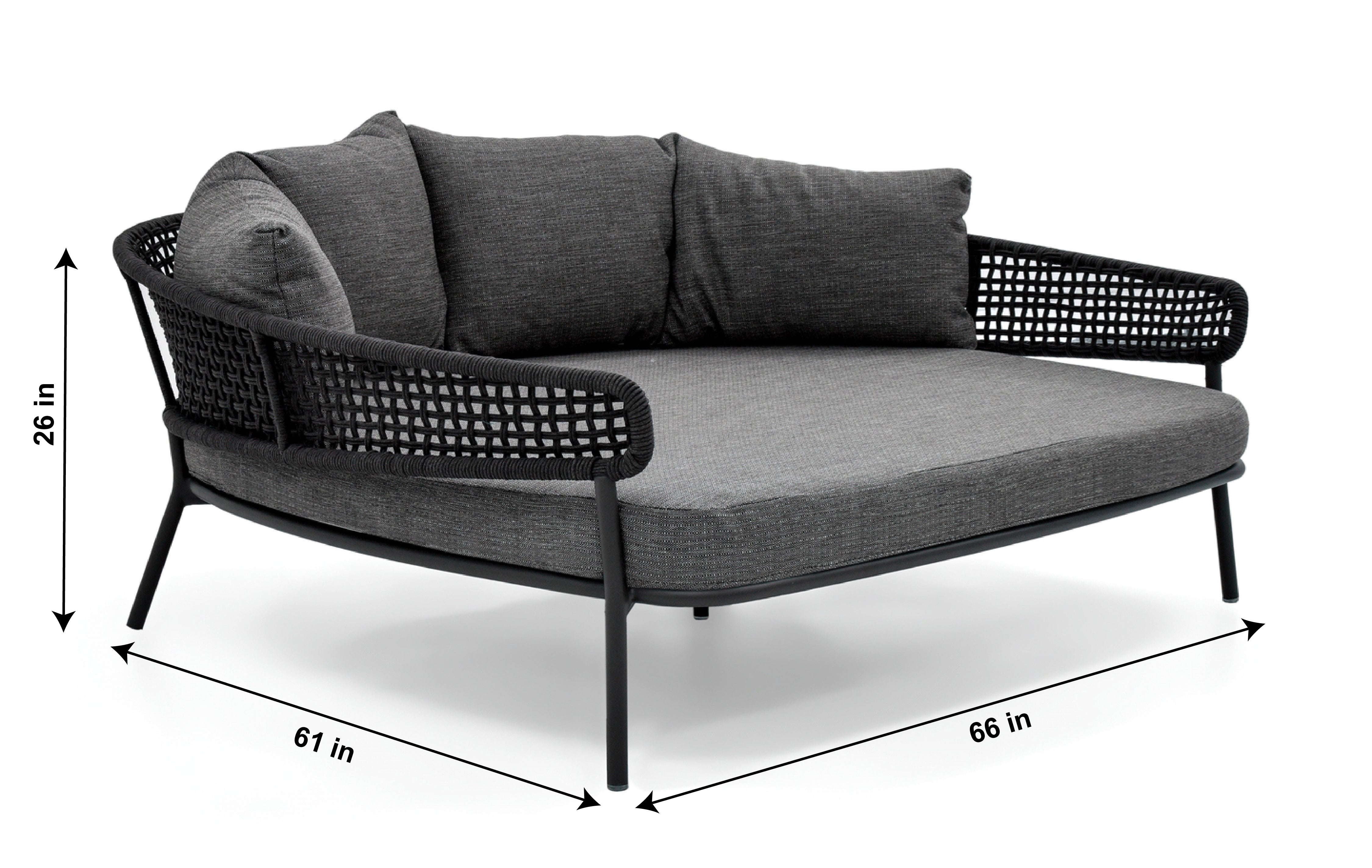 Jekub Outdoor Poolside Sunbed With Cushion Daybed (Dark Grey) Braided & Rope