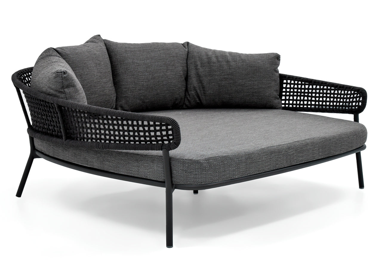 Jekub Outdoor Poolside Sunbed With Cushion Daybed (Dark Grey) Braided & Rope
