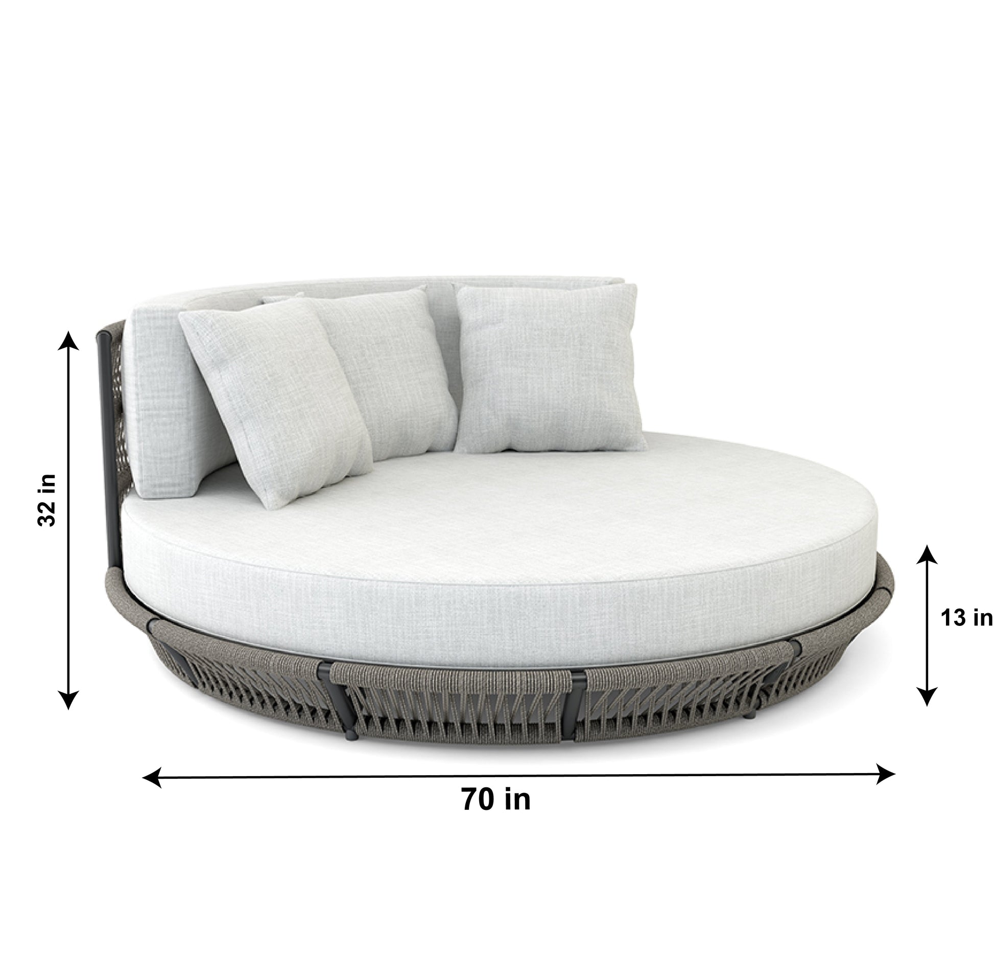 Nemi Outdoor Poolside Sunbed With Cushion Daybed (Grey) Braided & Rope
