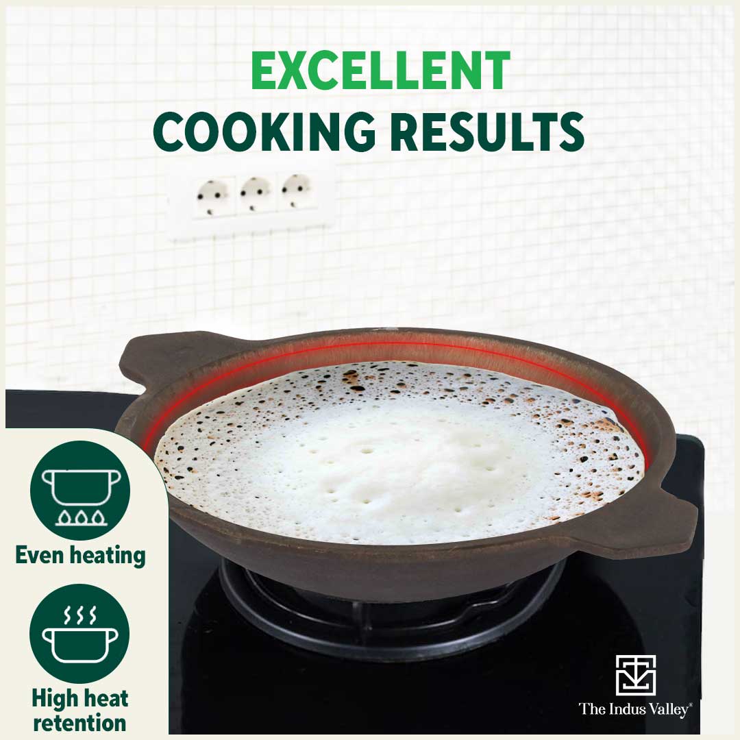 Super Smooth Cast Iron Appam Pan/Appachetty, Glass Lid,Pre-seasoned, Nonstick, 100% Pure, Toxin-free, 22cm, 1.9kg