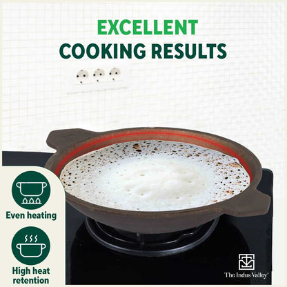 Super Smooth Cast Iron Appam Pan/Appachetty, Glass Lid,Pre-seasoned, Nonstick, 100% Pure, Toxin-free, 22cm, 1.9kg