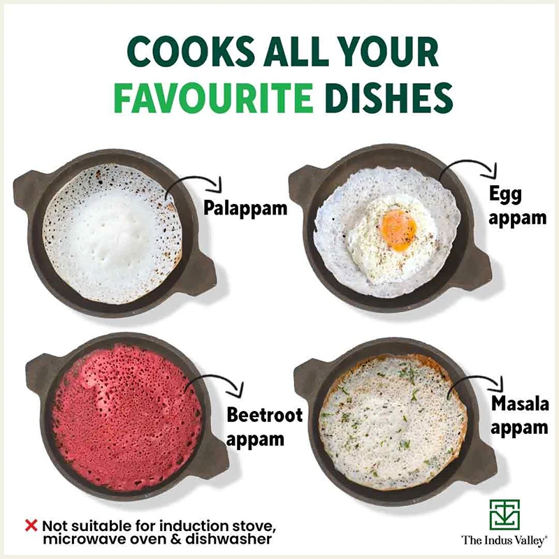 Super Smooth Cast Iron Appam Pan/Appachetty, Pre-seasoned, Nonstick, 100% Pure, Toxin-free, 22cm, 1.9kg