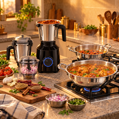 Atomberg Masala & Triply Kadai Combo | Zenova BLDC Mixer + Praylady 22 & 24 cm Kadai Set-2