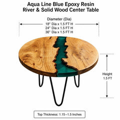 Aqua Line Blue Epoxy Resin River & Solid Wood Center Table