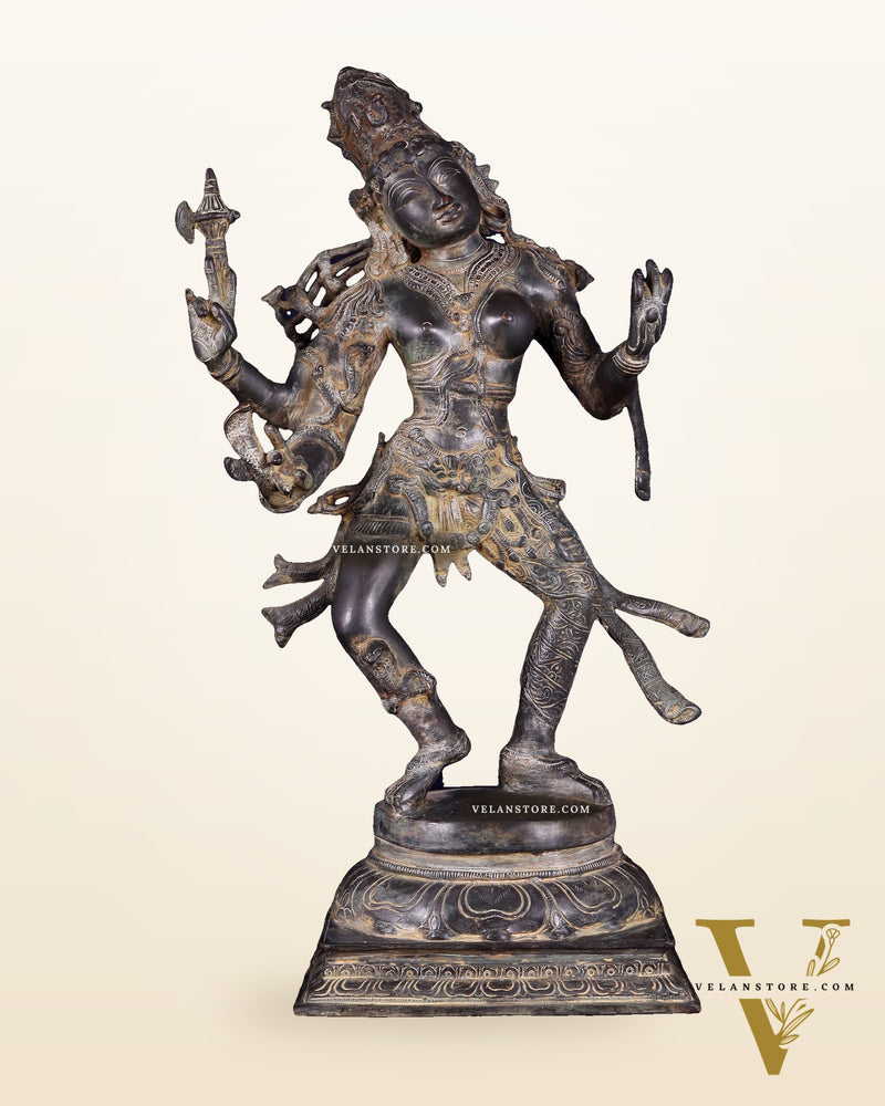 Ardhanarishvara Brass Statue  midnight Antique Finish - 24"