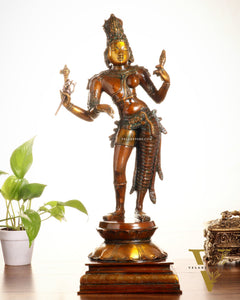 Ardhanarishwara Shiv Parvati as one Brass statue 23" chola tone