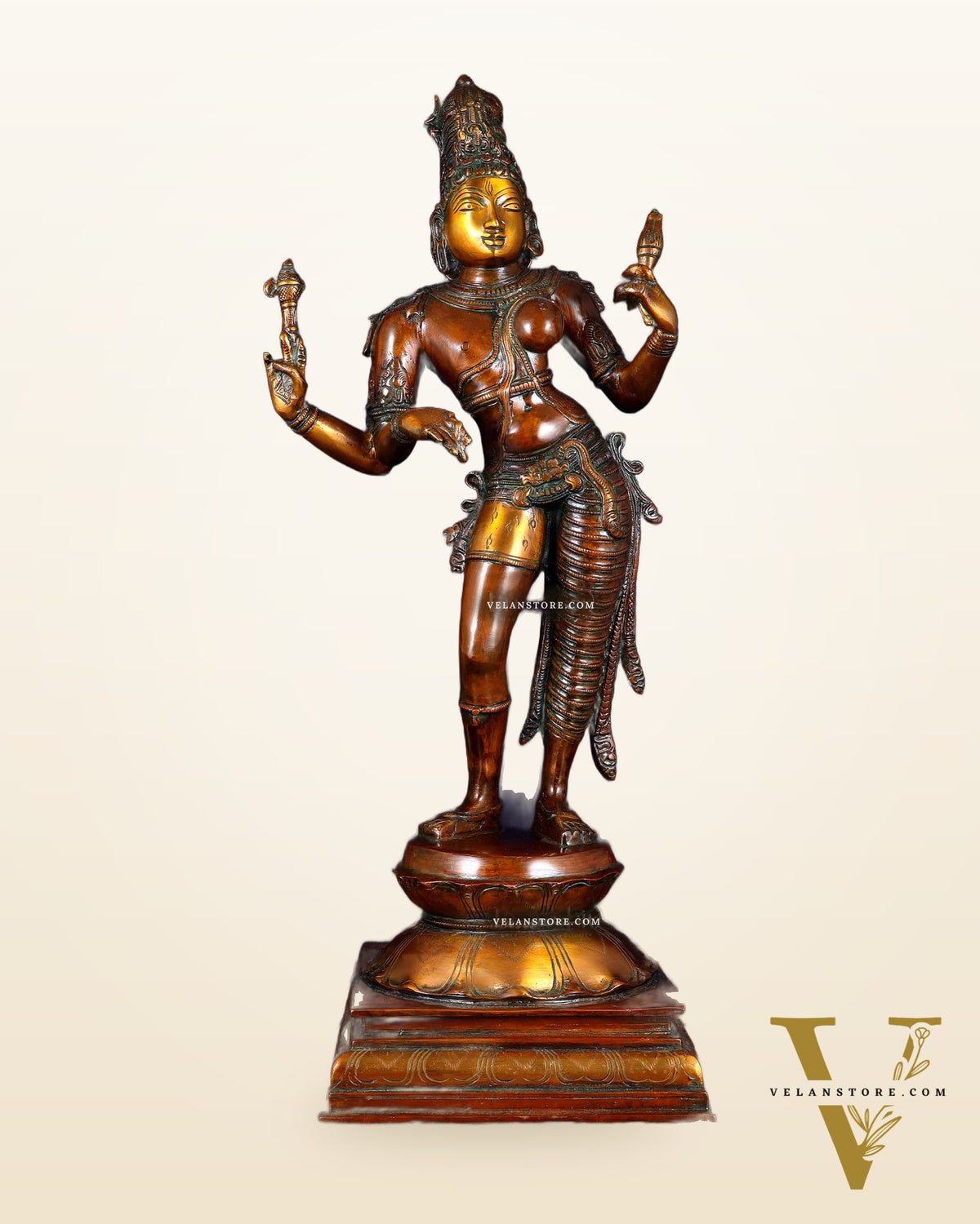 Ardhanarishwara Shiv Parvati as one Brass statue 23" chola tone