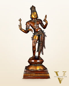 Ardhanarishwara Shiv Parvati as one Brass statue 23" chola tone