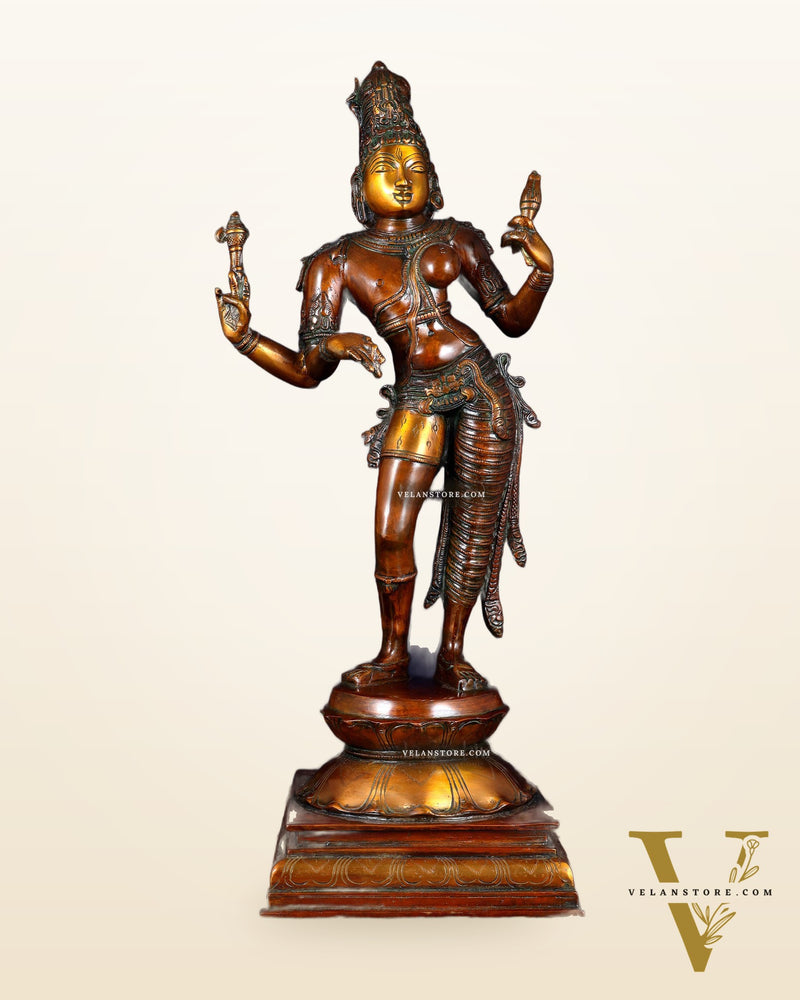 Ardhanarishwara Shiv Parvati as one Brass statue 23" chola tone