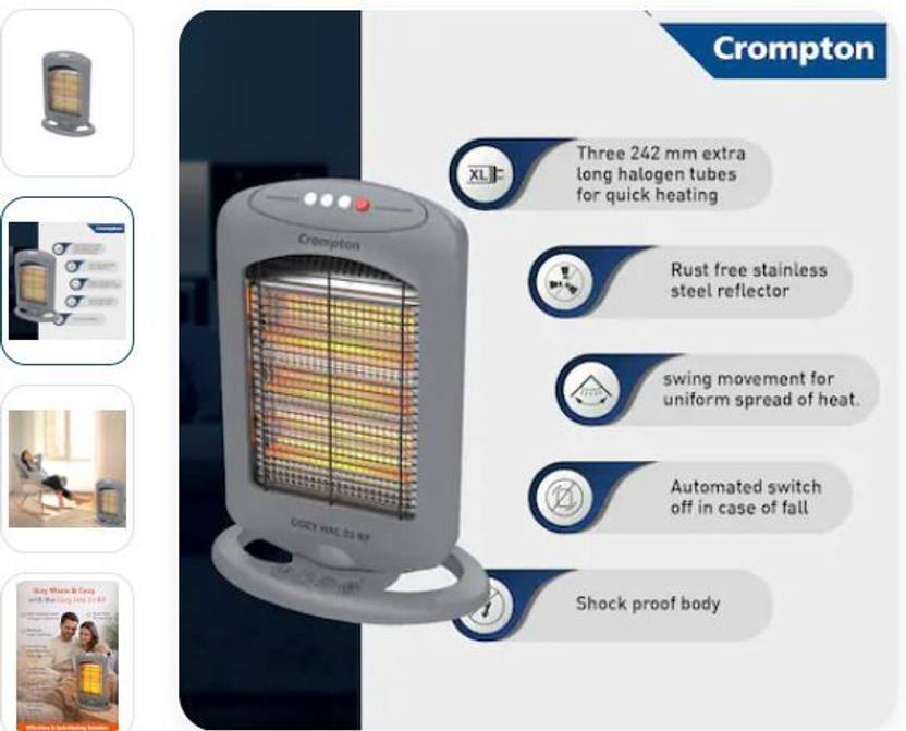 Crompton ARH-HAL1200W03RFB Halogen Room Heater-2