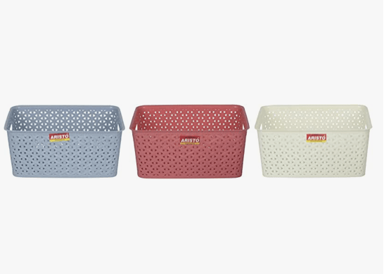 Aristo Multipurpose Rectangular Tapered Hollow Mesh Storage Basket (Combo of 3) Multi Colour, (27 x 21.5 x 13 cm)-1