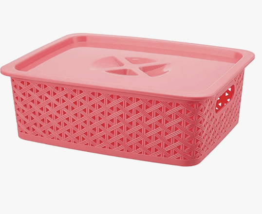 ARISTO Plastic Storage Basket with Lid 5.5 LTR (30 x 23.5 x 10.5 cm), color may vary, medium (SOLITAIRE 222 With Lid)
