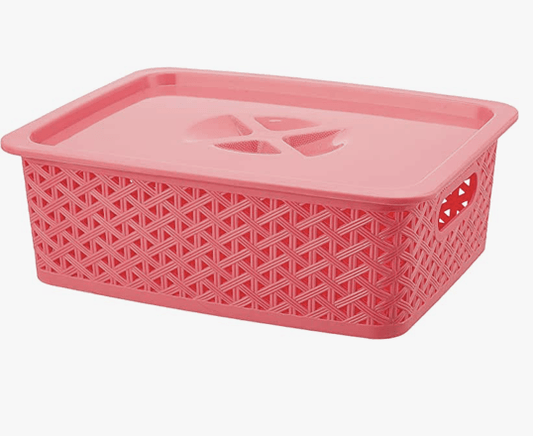 ARISTO Plastic Storage Basket with Lid 5.5 LTR (30 x 23.5 x 10.5 cm), color may vary, medium (SOLITAIRE 222 With Lid)