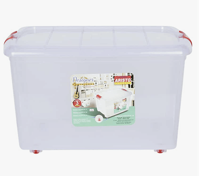 ARISTO Multipurpose Plastic Storage Container Box with Wheels 45 LTR (Clear, Transparent) Rectangular