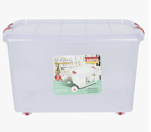 ARISTO Multipurpose Plastic Storage Container Box with Wheels 45 LTR (Clear, Transparent) Rectangular
