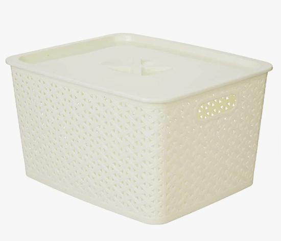 ARISTO 335 Solitaire Plastic Multipurpose Sturdy Storage Baskets for Cosmetics Office Fruit Vegetable Bathroom Stationary Home Basket 15 Litre - with Lid