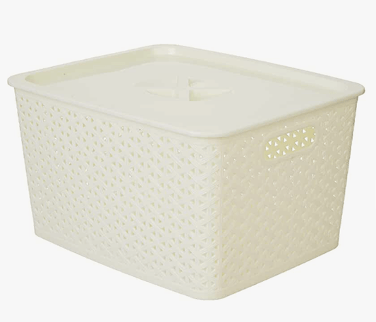 ARISTO 335 Solitaire Plastic Multipurpose Sturdy Storage Baskets for Cosmetics Office Fruit Vegetable Bathroom Stationary Home Basket 15 Litre - with Lid