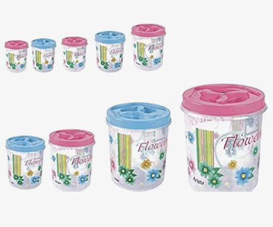 अरिस्टो स्टोर क्वीन एयर-टाइट स्टोरेज कंटेनर किचन के लिए, मसाले, स्नैक्स, अनाज, दाल रखने के लिए प्लास्टिक जार, 9 का सेट, पारदर्शी 