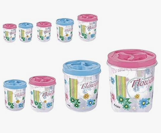 Aristo Store Queen Air-Tight Storage Container For Kitchen, Plastic Jar For Storing Spices, Snacks, Grains, Dals set of 9,Tranparent-1