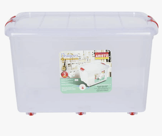 Aristo Multipurpose Plastic Storage Container Box With Wheels 70 Ltr (Clear,Transparent), 62 x 45 x 38 cm, Rectangular