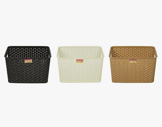ARISTO Plastic Storage Basket (335) (Multicolour) - Combo of 3