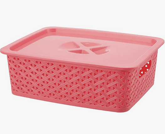ARISTO Plastic Storage Basket with Lid 5.5 LTR (30 x 23.5 x 10.5 cm), color may vary, medium (SOLITAIRE 222 With Lid)