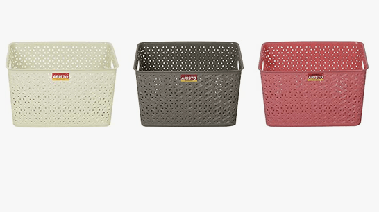 ARISTO Plastic Storage Basket (Multicolour, Standard) - Combo of 3-1