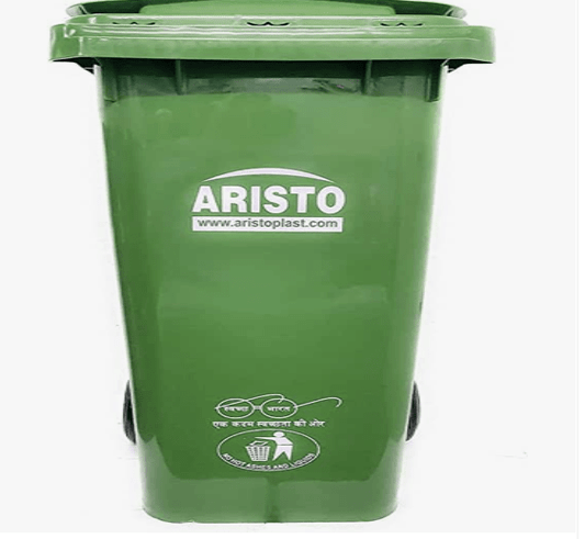 ARISTO Plastic Manual-Lift Garbage Waste Trash Bucket Dustbin with Wheels and Lid (120 L, Green