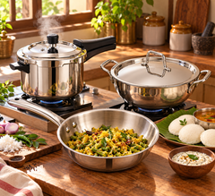 Small Family Cook Set | Praylady Triplus Triply 3 pc + Prestige Popular Svachh SS Cooker 2 L-2