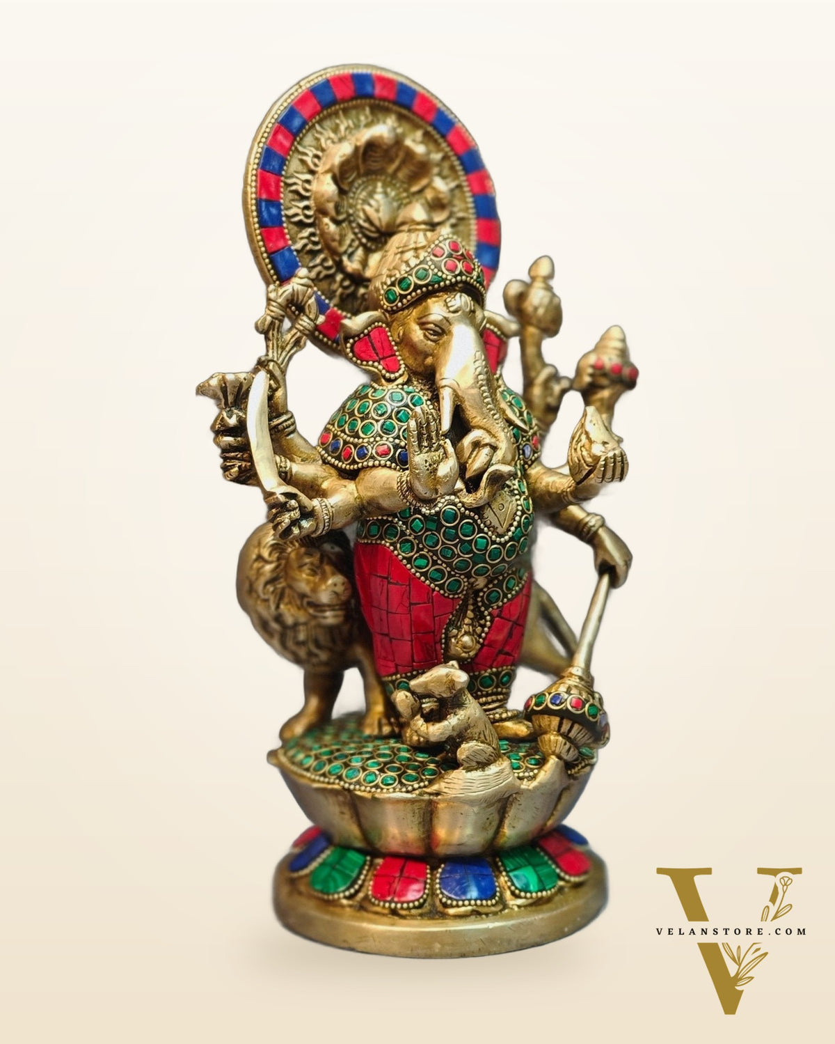 Ashirwaad Kana drishti Vinayaka Ganesha Brass Idol - 12 Inch multi color meenakari