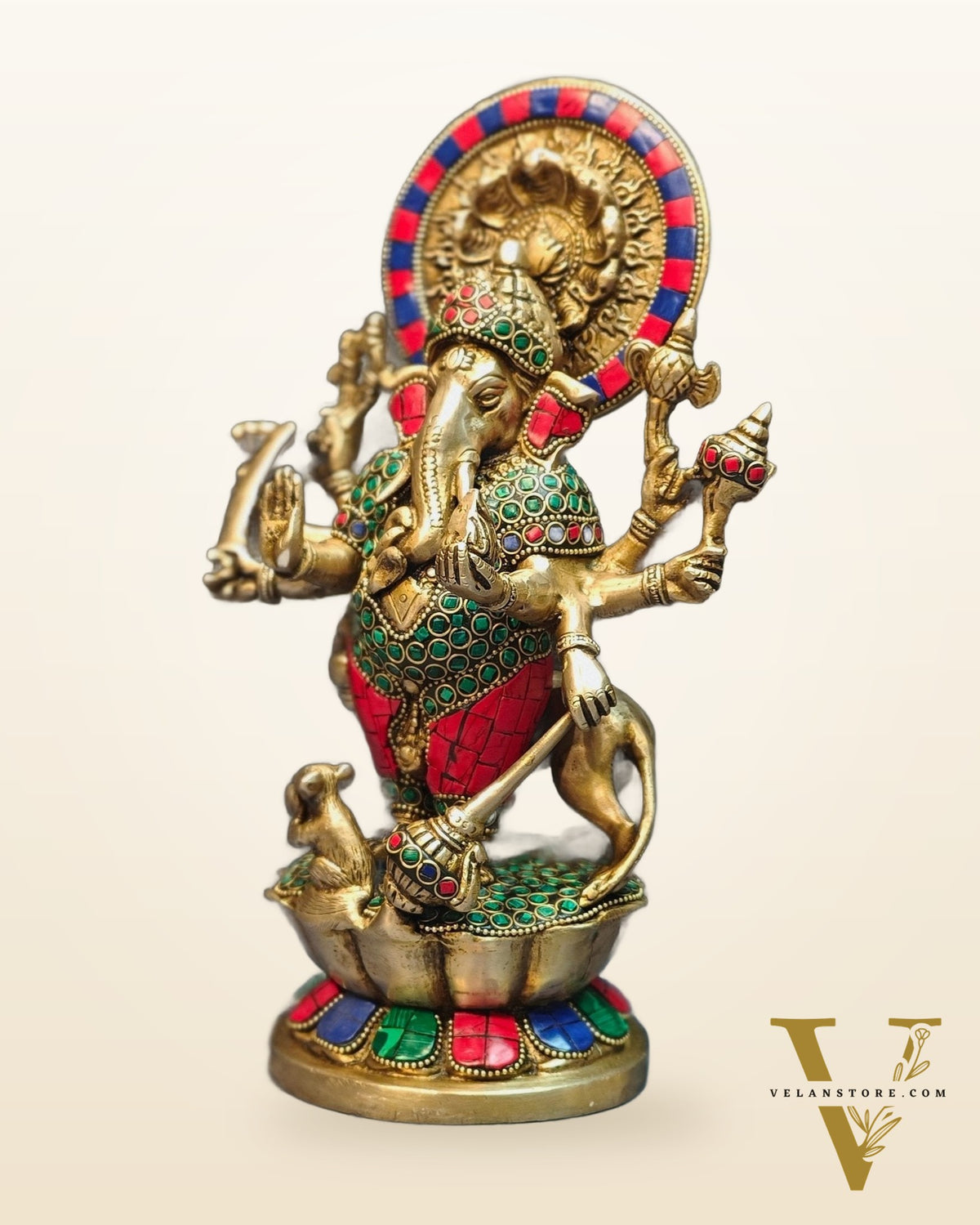 Ashirwaad Kana drishti Vinayaka Ganesha Brass Idol - 12 Inch multi color meenakari