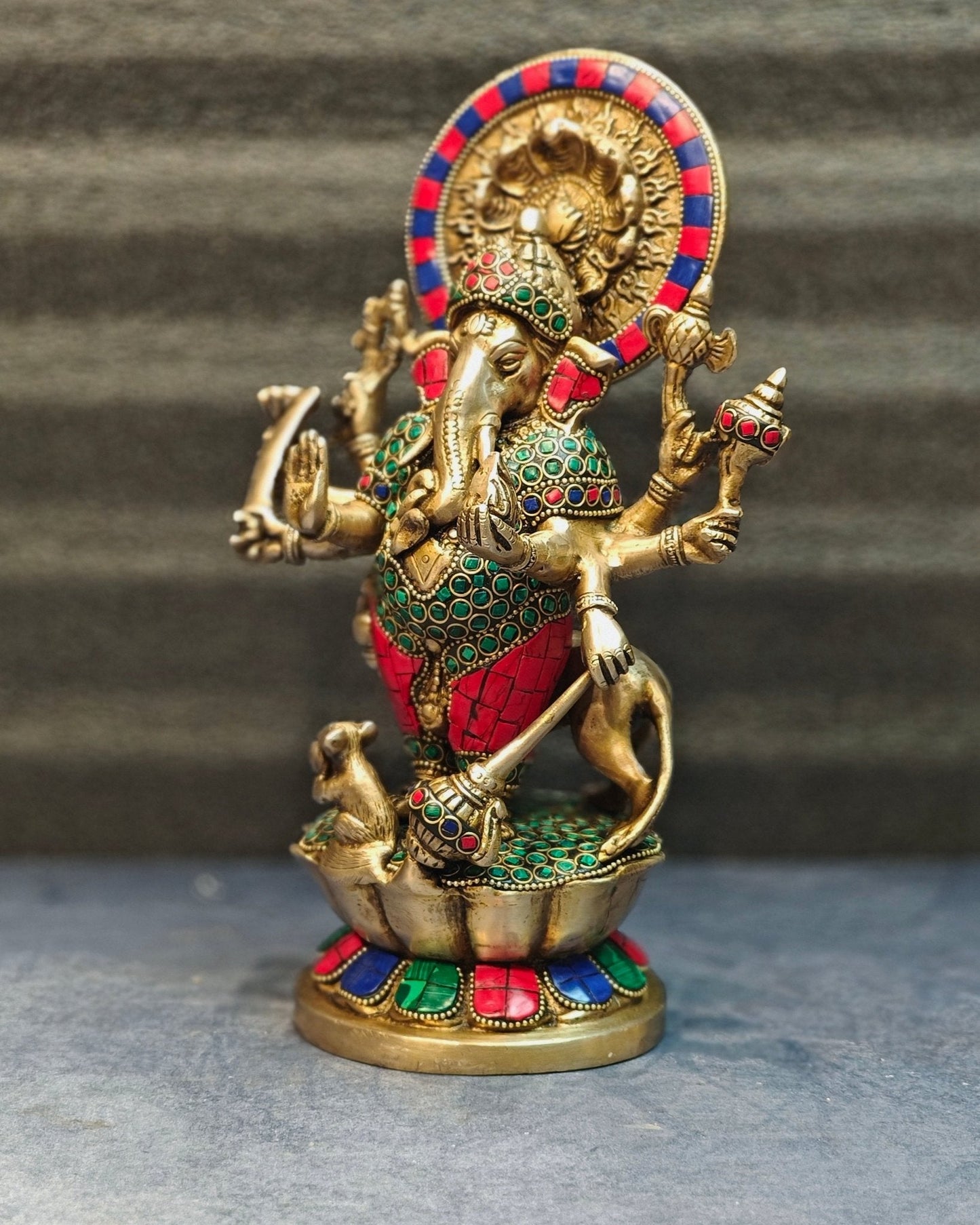 Ashirwaad Kana drishti Vinayaka Ganesha Brass Idol - 12 Inch multi color meenakari