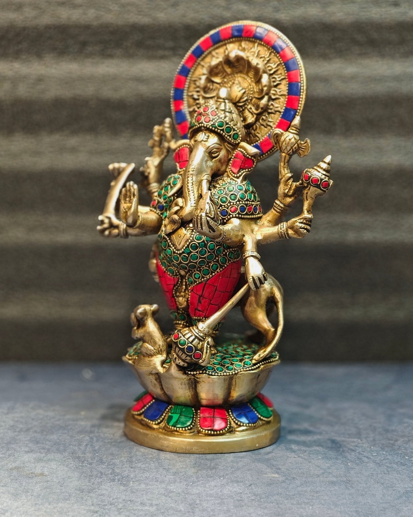Ashirwaad Kana drishti Vinayaka Ganesha Brass Idol - 12 Inch multi color meenakari