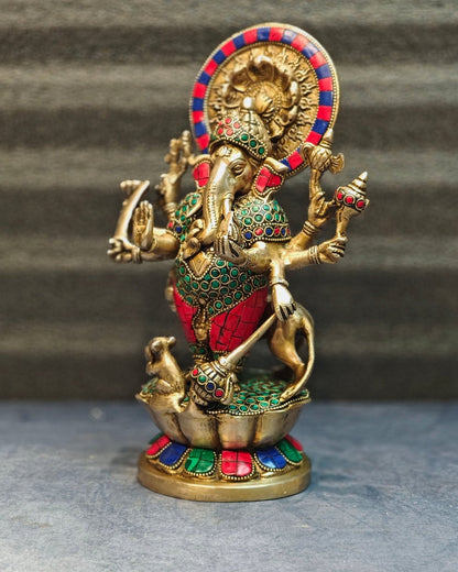 Ashirwaad Kana drishti Vinayaka Ganesha Brass Idol - 12 Inch multi color meenakari
