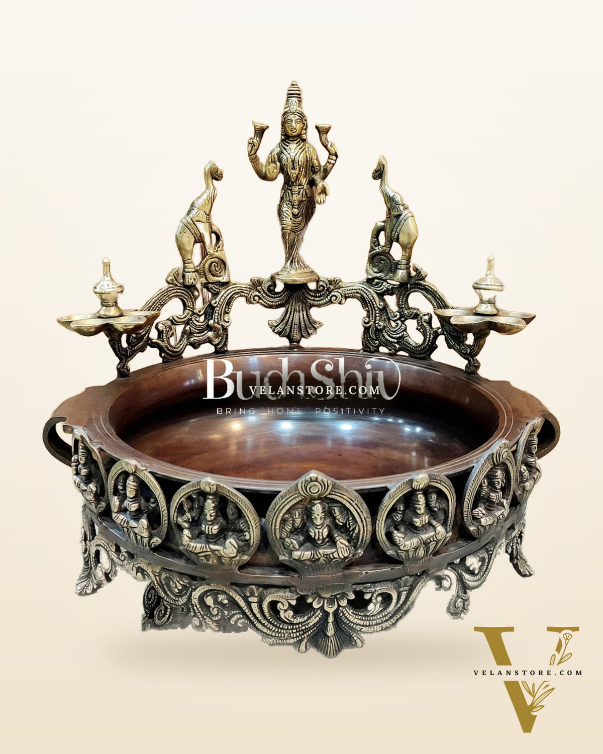 Ashtalakshmi Brass Urli with Diyas (Copper Wash)