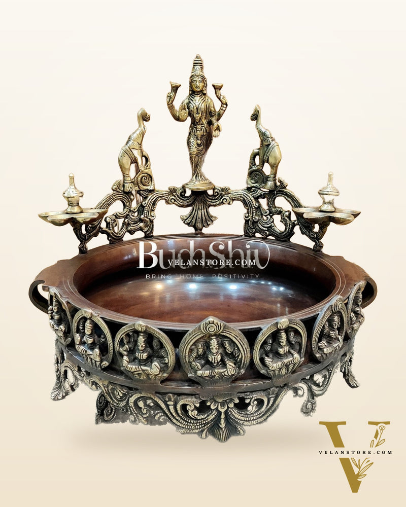 Ashtalakshmi Brass Urli with Diyas (Copper Wash)
